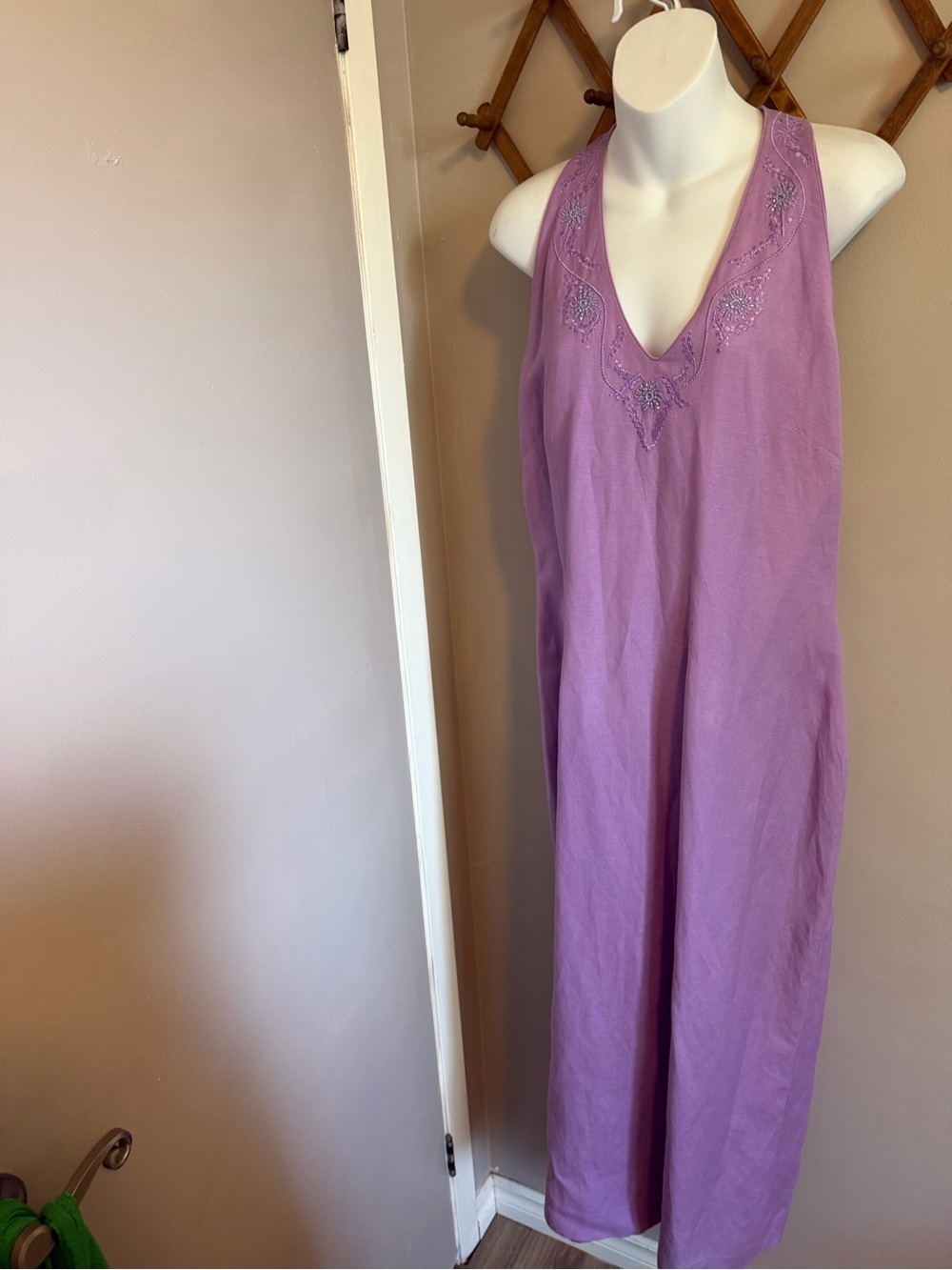 Jessica Howard lavender Beaded Linen Blend Halter Dress Size 14